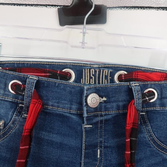 Justice Girls Distressed Skinny Jeans with Plaid Belt Size 14 - Picture 7 of 12